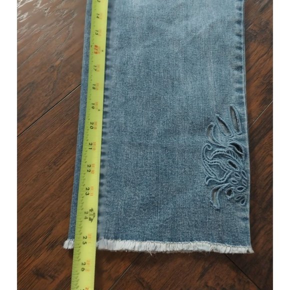 Seven7 Jeans Retro-Denim Ankle Straight Vintage Embroidered Cut Out Leg Sz 12 - Picture 14 of 15